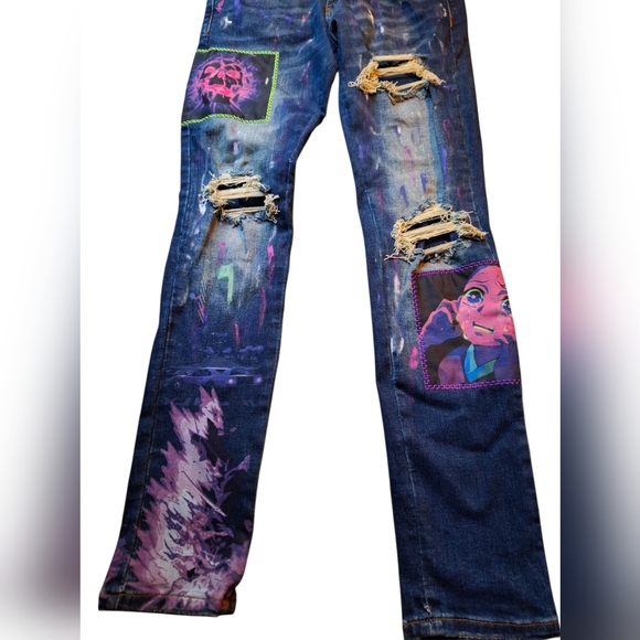 Sugarhill Men Psychedelic Jeans 30×31 Distressed Stretch Denim - Picture 4 of 9